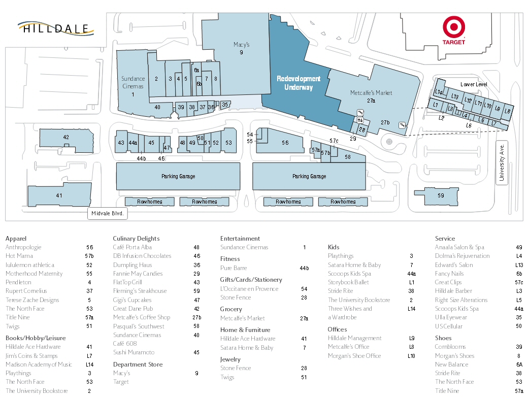 Hilldale Mall map