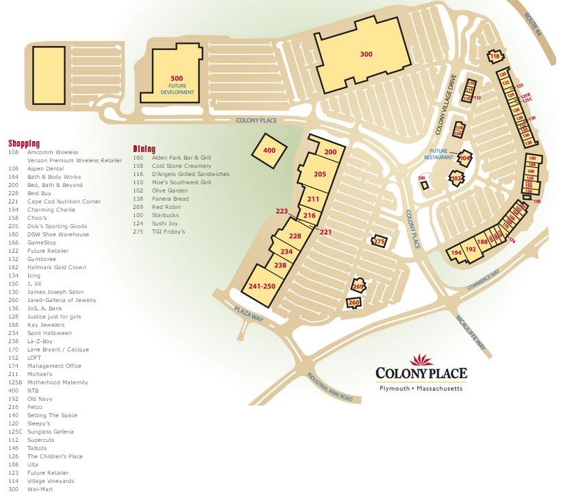 Colony Place at Plymouth map
