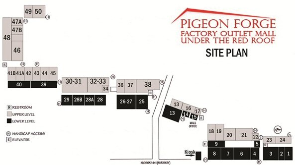 Pigeon Forge Factory Outlet Mall map