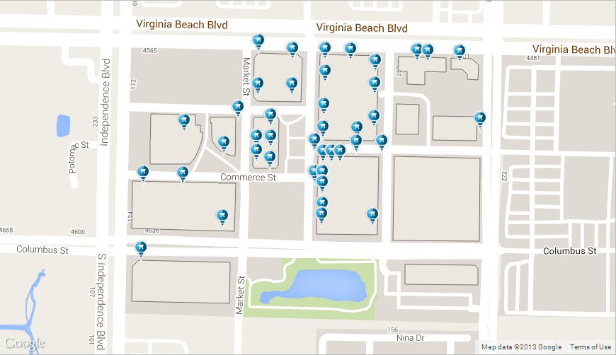 The Town Center of Virginia Beach map